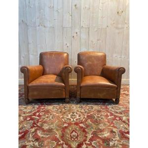 Pair Of Faux Leather Club Armchairs 