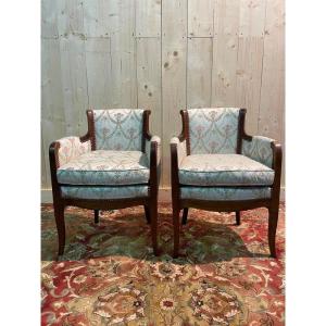 Pair Of Small Transition Style Bergeres - Louis XV