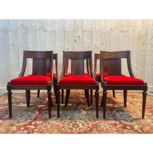 Set Of 6 Empire Gondola Chairs - Louis XVI In Mahogany 