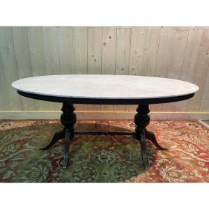 English Oval Dining Table Marble Top 