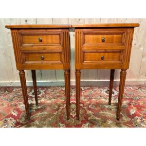 Pair Of Louis XVI Style Bedside Tables In Cherry Wood