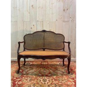 Louis XV Mahogany And Cane Bench