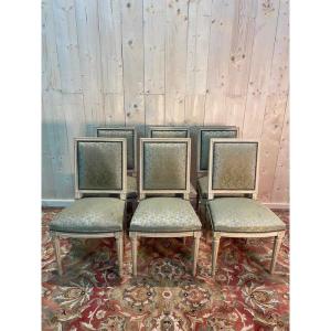 Suite De 6 Chaises Louis XVI. Rechampi Beige 