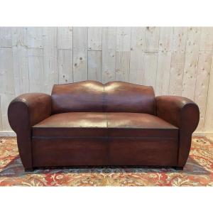 Art Deco Leather Club Sofa Bed  