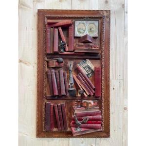 Tableau De Cabinet De Curiosités En Trompe l'œil - Faux Livres