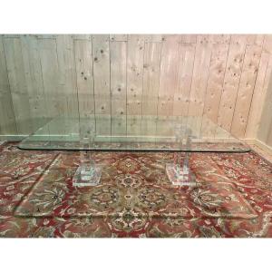 Glass And Plexiglas Coffee Table Signed "fabian Roma"