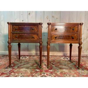 Pair Of Louis XVI Style Bedside Tables With Glass Top 