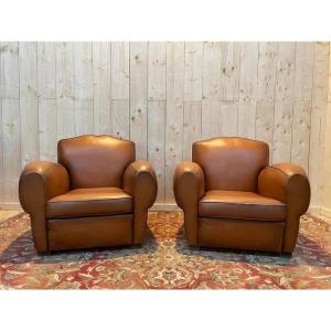 Pair Of Art Deco Leather Club Armchairs 