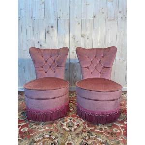 Pair Of Napoleon III Style Pink Velvet Armchairs