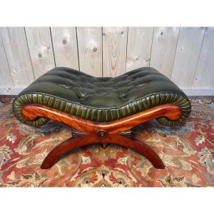 Chesterfield English Footrest In Green Leather 