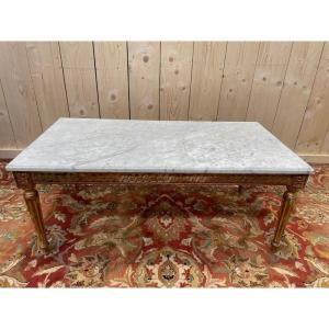 Louis XVI Style Coffee Table In Gilded Wood And Carrara Marble 