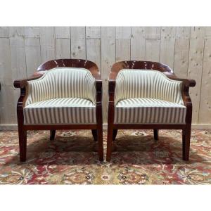 Pair Of Bidermeier / Art Deco Gondola Bergère Armchairs 