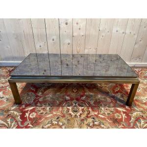 1970s Gold Metal And Mirror Coffee Table