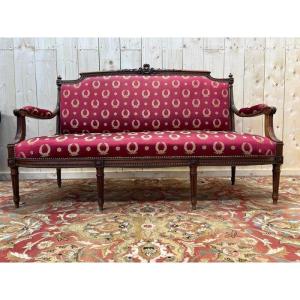 Louis XVI Style Bench In Burgundy Fabric 