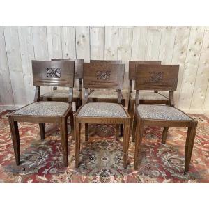 6 Art Deco Period Chairs In Solid Oak 