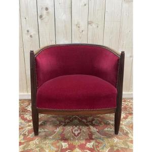 Fauteuil - Bergère époque Art Déco En Velours Rouge 