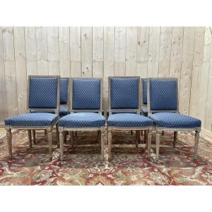 Set Of 8 Louis XVI Style Patinated Chairs 