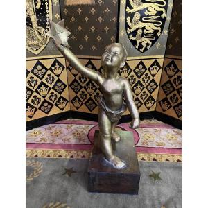 Bronze With Child Wearing A Star Of David Signed Anouk Dupont 1/8