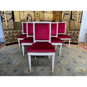 Suite Of 6 Louis XVI Style Red Velvet Chairs