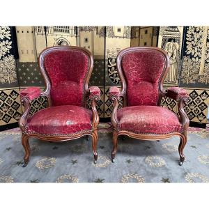 Pair Of Louis Philippe Period Armchairs With Rack And Pinion