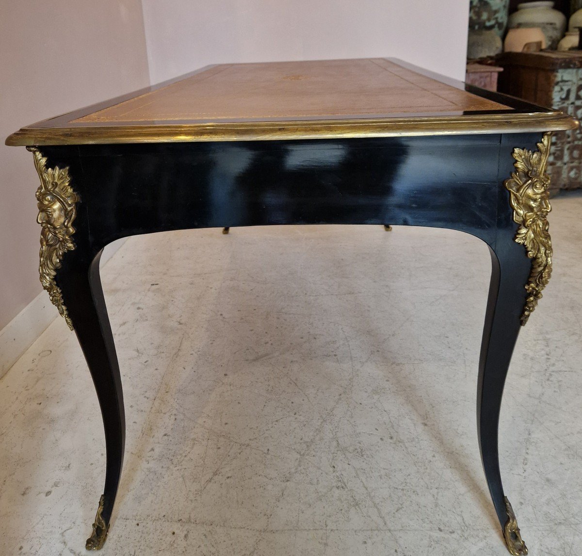 Regency Style Black Lacquered Bureau Plat By Mailfert (1884-1943)-photo-3