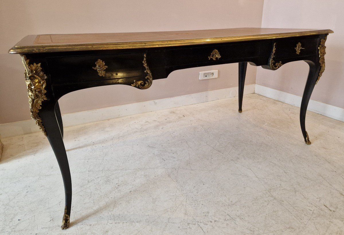 Regency Style Black Lacquered Bureau Plat By Mailfert (1884-1943)