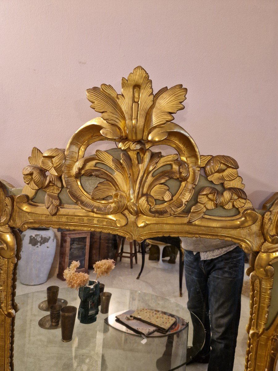 Miroir Provençal En Bois Doré Et Peint d'époque Louis XV -photo-2