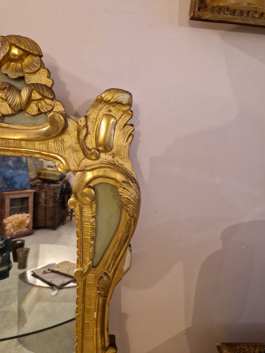 Miroir Provençal En Bois Doré Et Peint d'époque Louis XV -photo-3