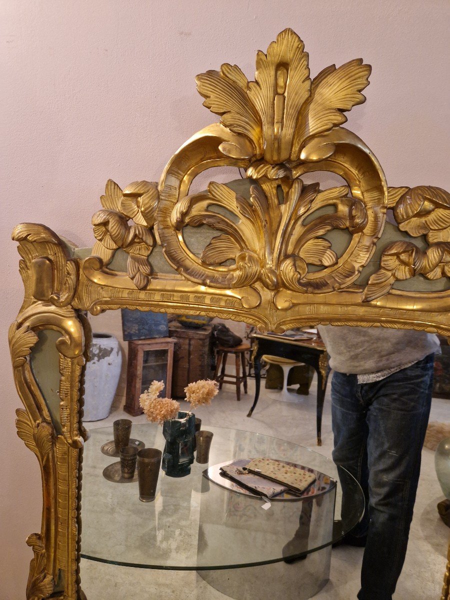 Miroir Provençal En Bois Doré Et Peint d'époque Louis XV -photo-4