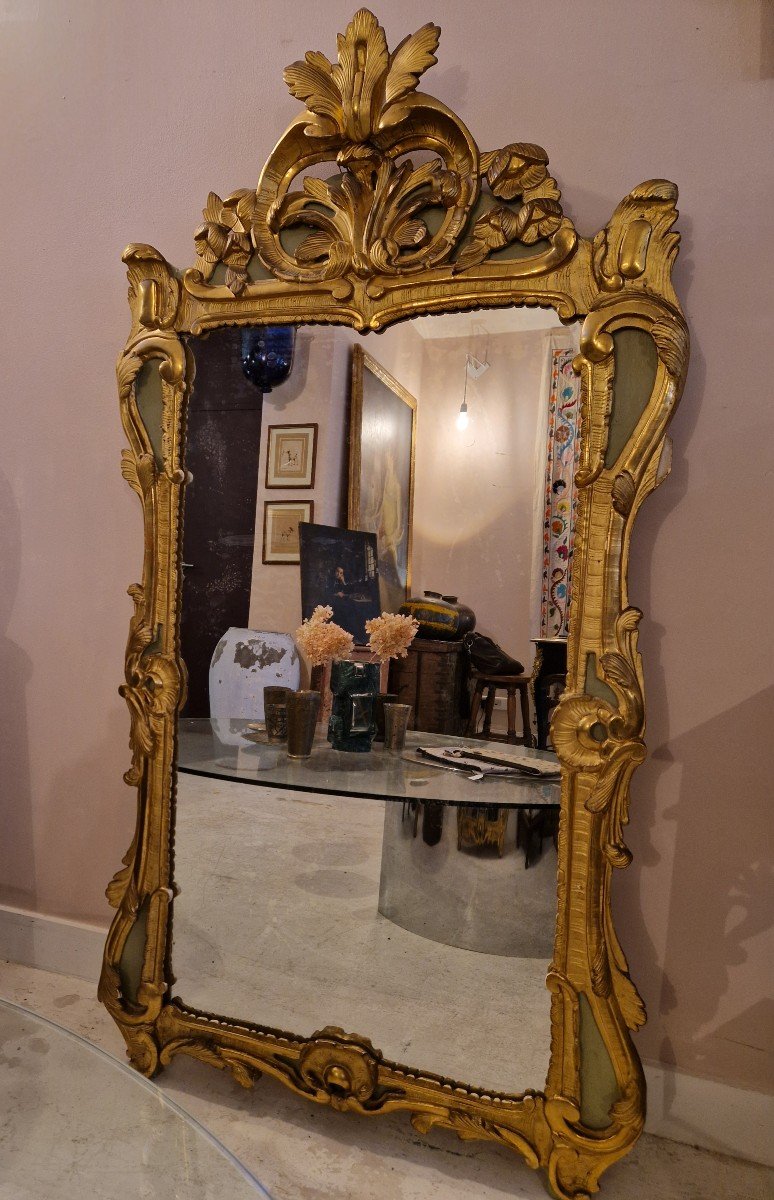 Miroir Provençal En Bois Doré Et Peint d'époque Louis XV 