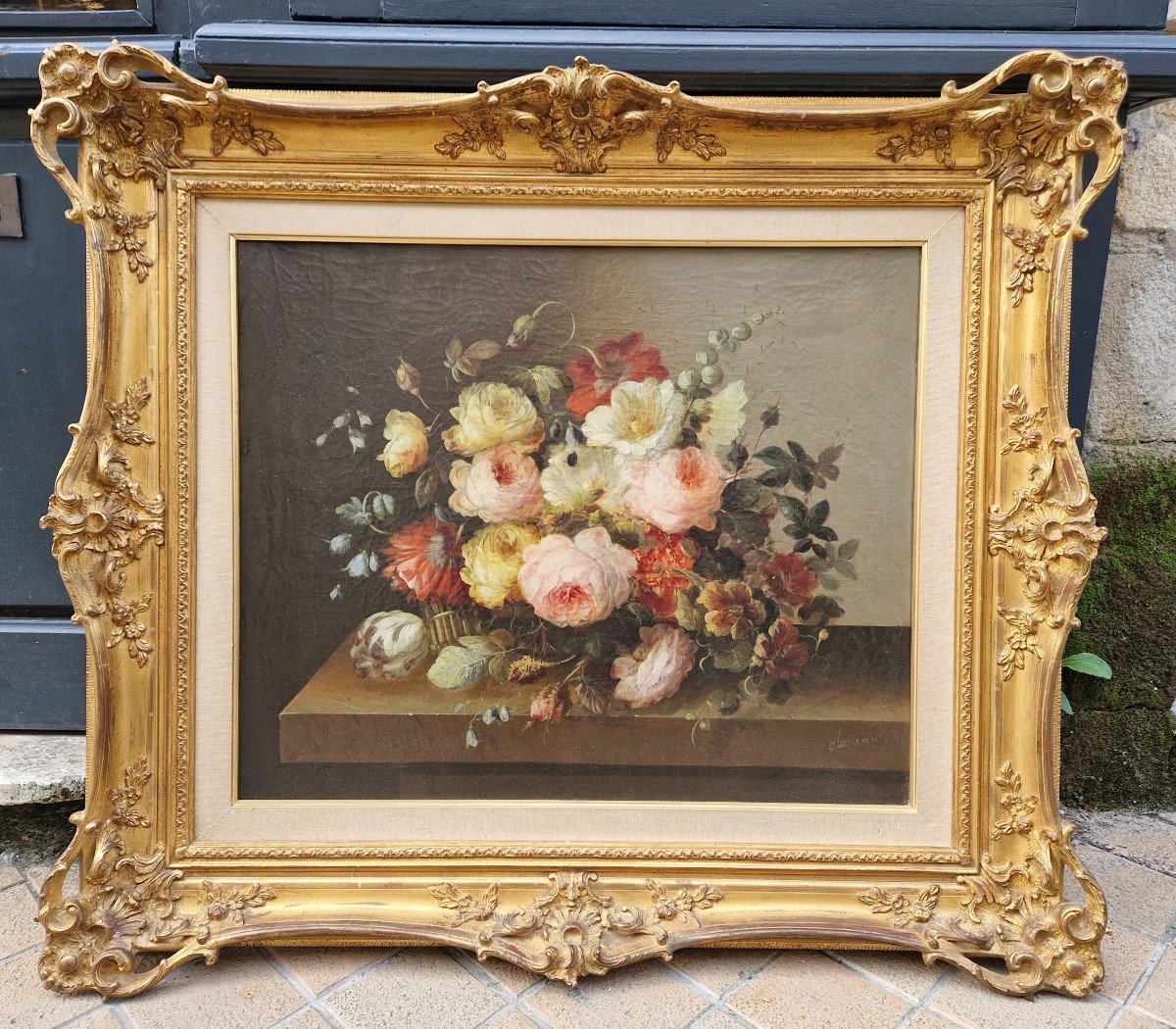 Beautiful Pair Of Still Lifes With Flowers And Fruits 19th Century From Elderberry.-photo-2