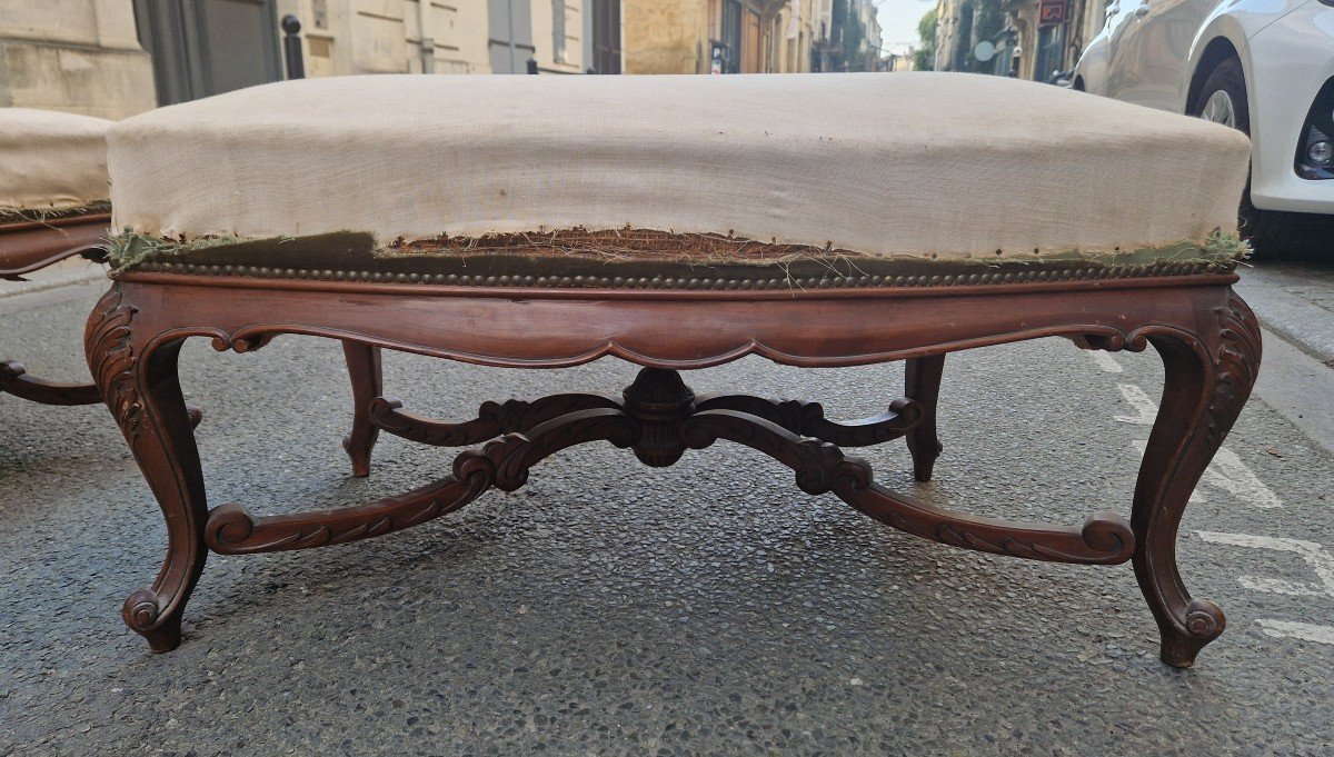 Superb And Rare Pair Of Louis XV Style Stools With Great Decoration. -photo-4