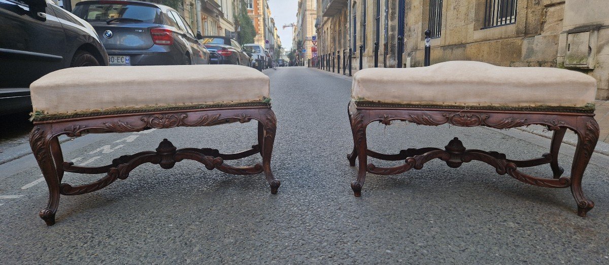 Superb And Rare Pair Of Louis XV Style Stools With Great Decoration. -photo-5