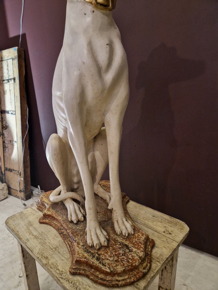 Superb Greyhound Seated In Carved Wood. -photo-2