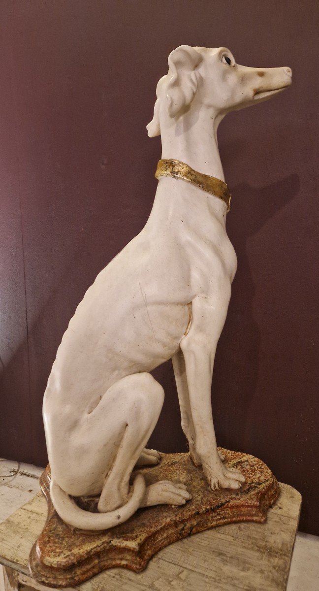 Superb Greyhound Seated In Carved Wood. -photo-4