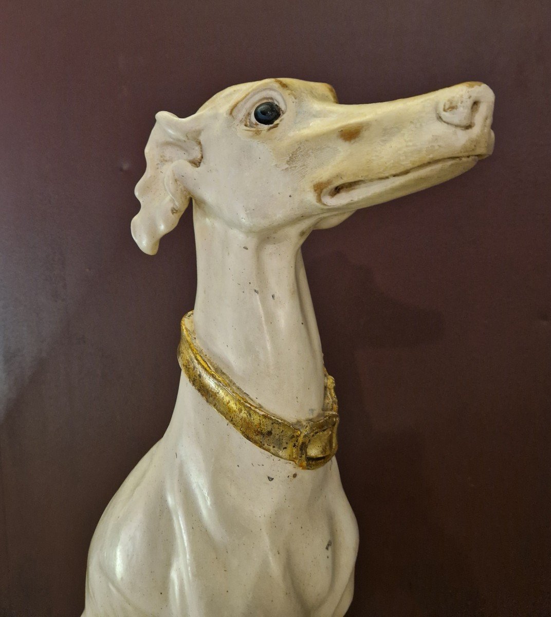 Superb Greyhound Seated In Carved Wood. -photo-1