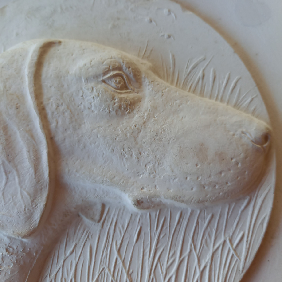 Original Plaster Medallion Representing Dog Profile-photo-3