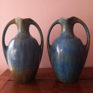 Pair Of Pierrefonds Stoneware Vases