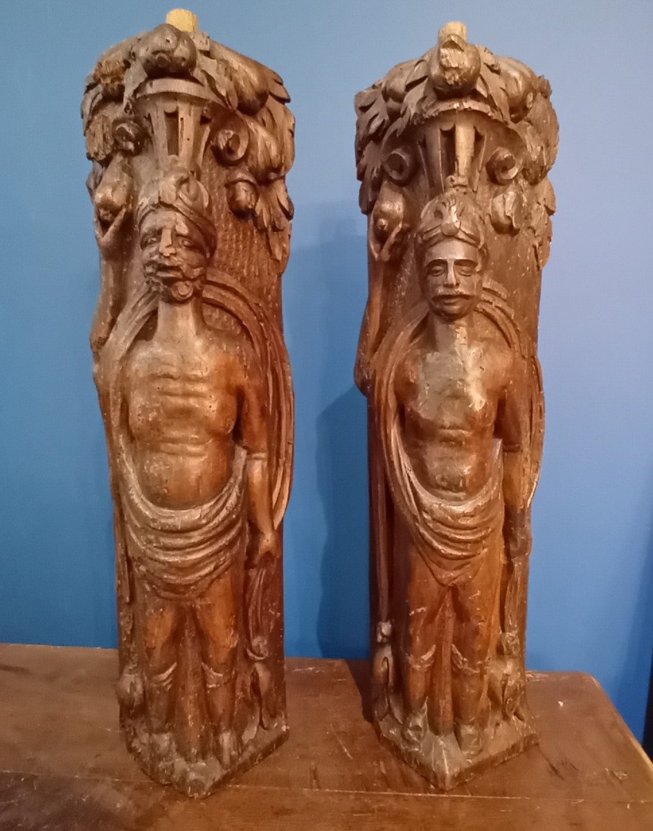 17th Century Wooden Atlantean Sculptures 