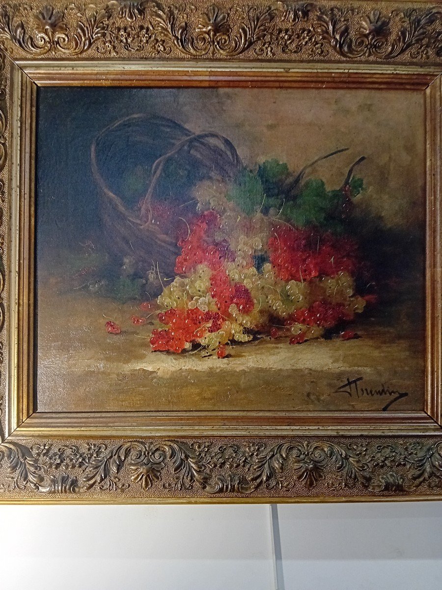 Groseilles En Bouquet Huile Sur Toile -photo-2