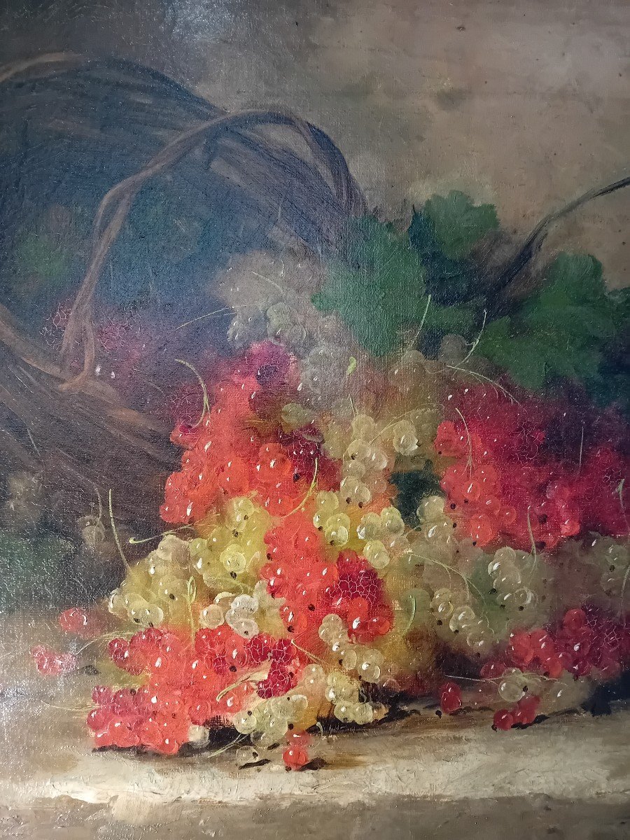 Groseilles En Bouquet Huile Sur Toile -photo-3