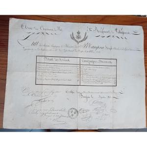 Diploma On Service, Campaigns And Wounds In The 5th Regiment Of Voltigeurs 1815