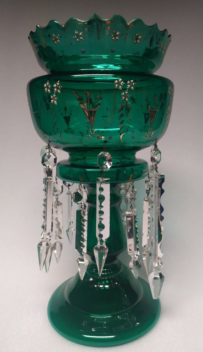 Pineapple Holder In Green Crystal - XIXth Century.