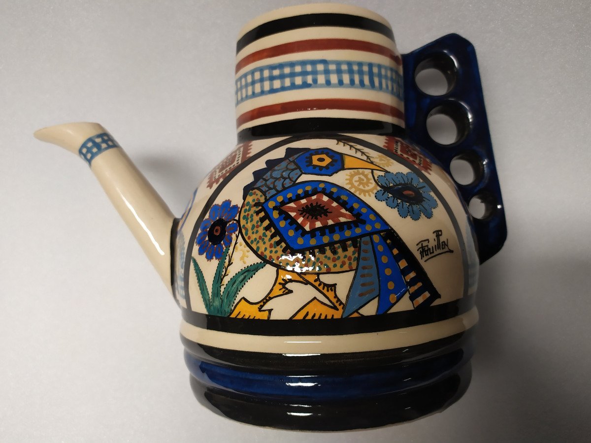 Paul Fouillen – Polychrome Earthenware Pitcher – 20th Century.