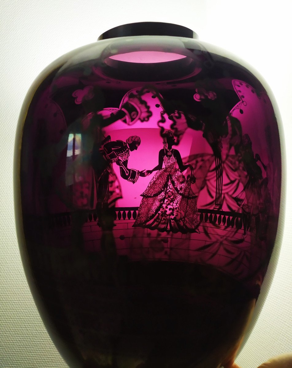 Grand Vase Art Deco - Verre Souffle – XXème Siècle.-photo-2