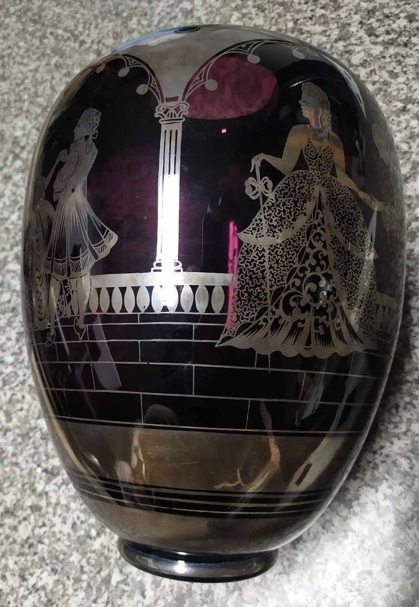 Large Art Deco Vase - Blown Glass – 20th Century.-photo-5