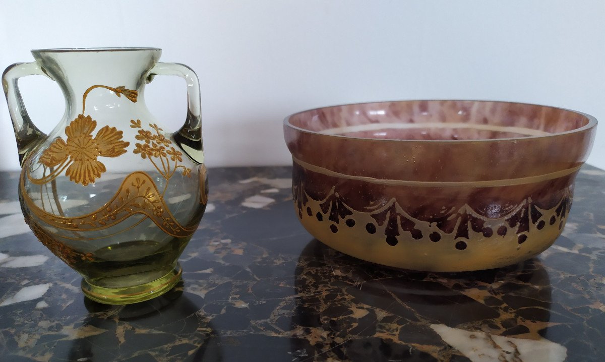 Glassware Set - Cup And Handled Vase - 20th Century.