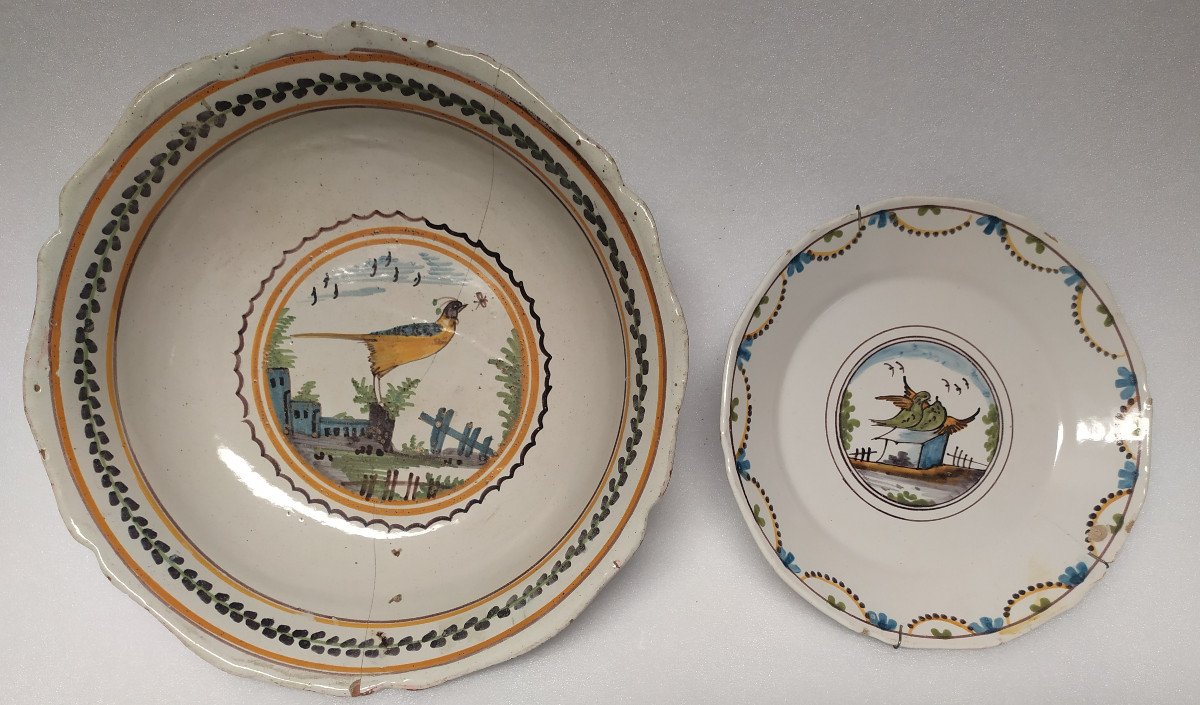 Nevers Faiences – Plate And Bowl – 18th And 19th Centuries.