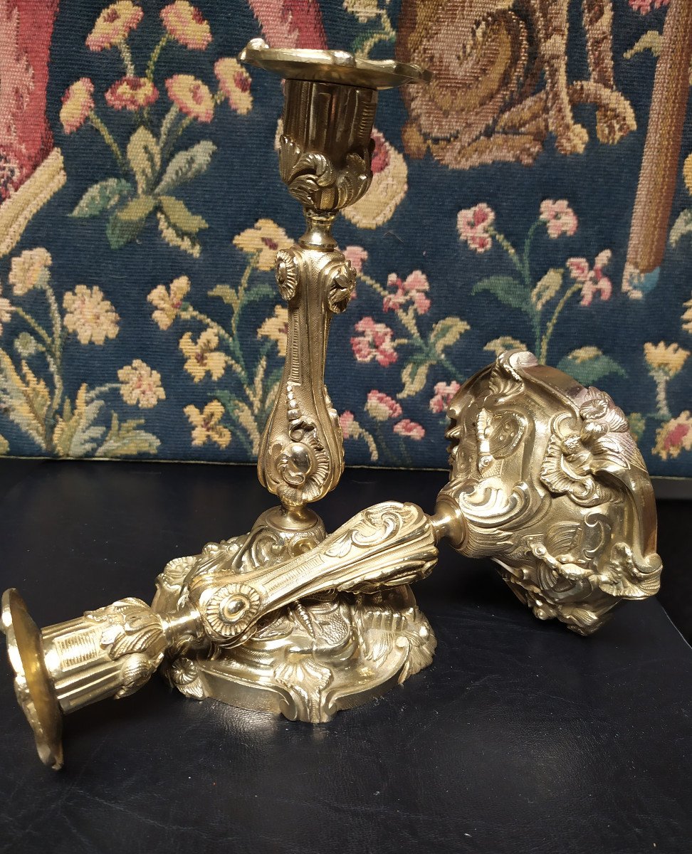 Pair Of Bronze Candlesticks – Napoleon III.-photo-2