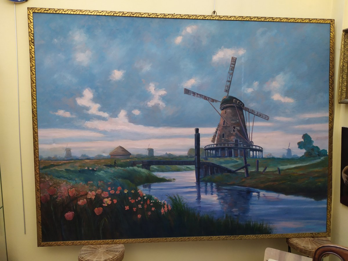  Paysage Hollandais Avec Moulin –  Huile Sur Toile - XXème-photo-2